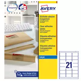 Etichette adesive J8560 in PE inkjet permanenti 63,5x38,1mm 21 et/fg 25 fogli trasparente Avery
